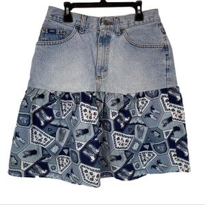 Vintage Lee Jean Skirt Hybrid 10 (28 waist) Western Mixed Print Blue